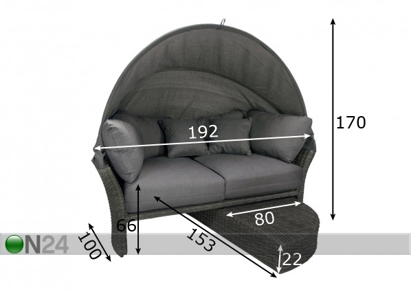 Садовый диван Muse-2 с навесом размеры