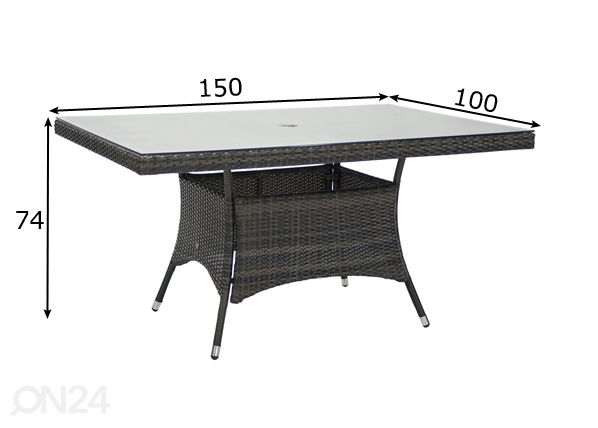 Садовый стол Wicker 100x150 cm размеры