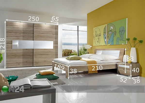 Спальный комплект Pleasure 2 тумбы + кровать 180x200 см + шкаф размеры