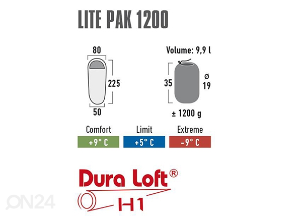 Спальный мешок High Peak Lite Pak 1200, антрацит/ синий размеры