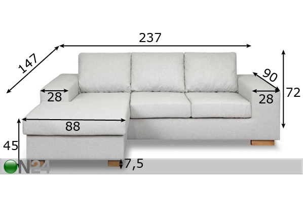 Угловой диван Cecilia размеры