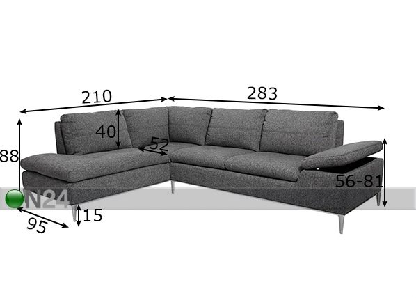 Угловой диван Chicago размеры