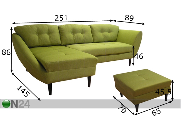Угловой диван Fly, левосторонний + пуф размеры