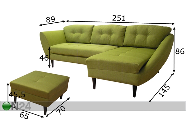 Угловой диван Fly, правосторонний + пуф размеры