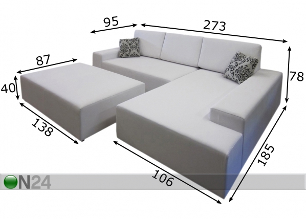 Угловой диван Johannes + пуф размеры