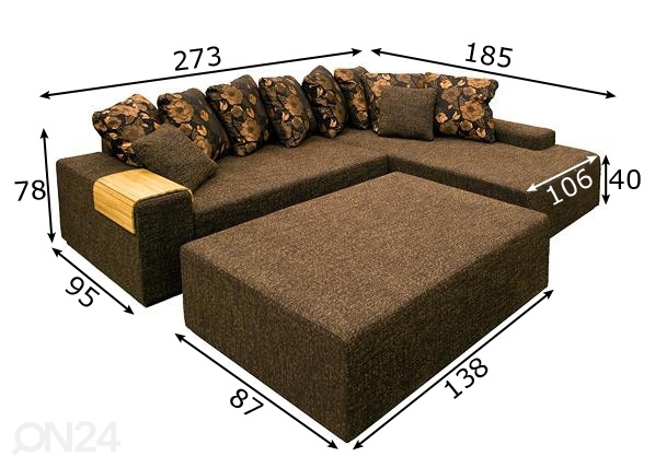 Угловой диван Julius + пуф размеры