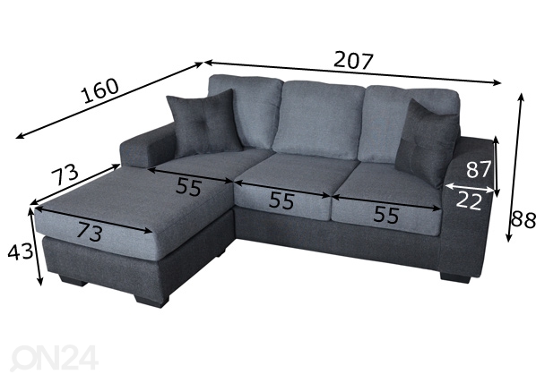 Угловой диван Mervi размеры