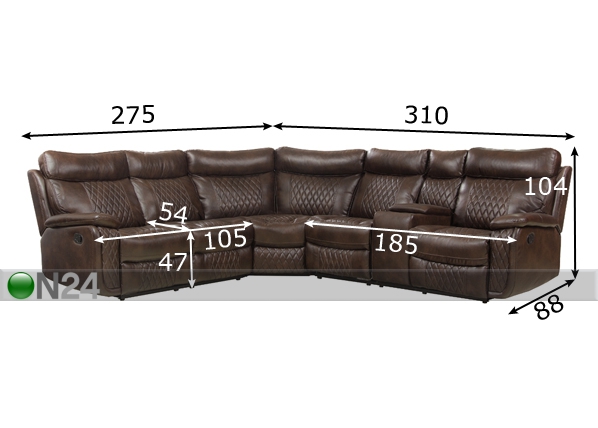Угловой диван Relax23, тёмно-коричневый размеры