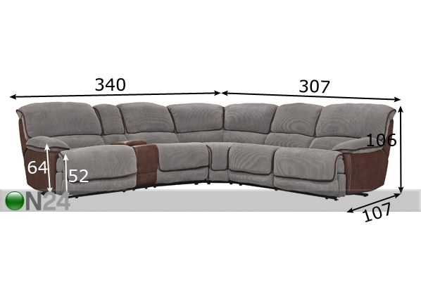 Угловой диван Relax5, каштаново-коричневый/серый размеры
