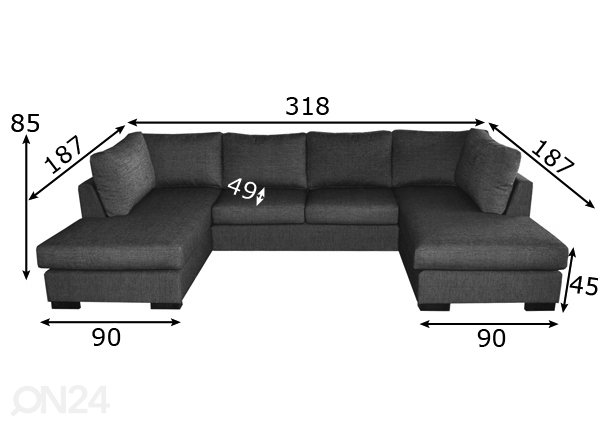Угловой диван U 2N размеры