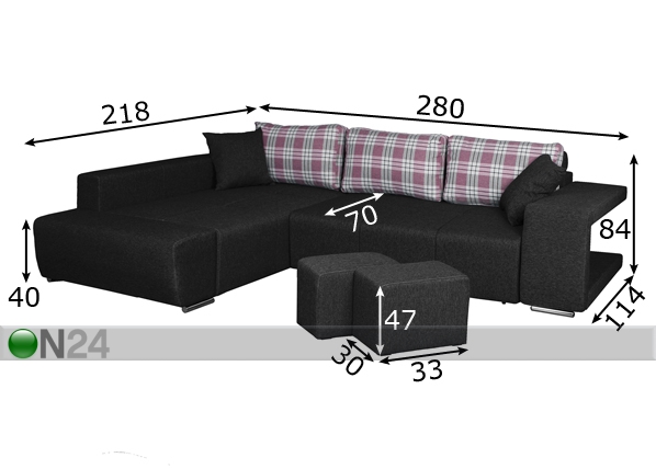 Угловой диван-кровать Bronx размеры