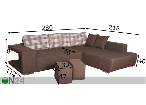 Угловой диван-кровать Bronx размеры