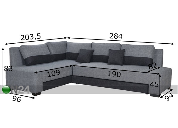 Угловой диван-кровать Modena размеры