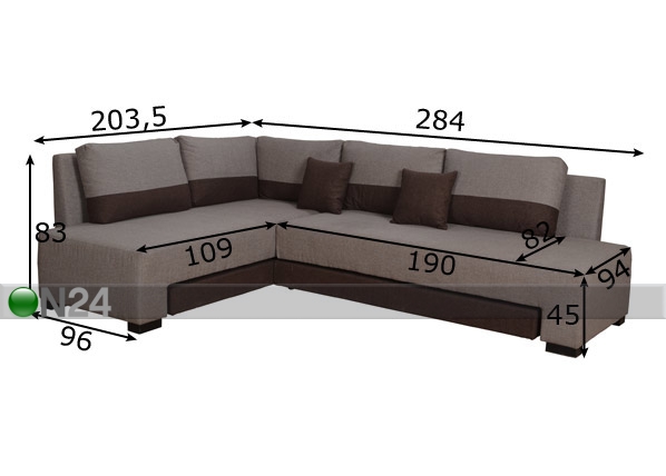Угловой диван-кровать Modena размеры