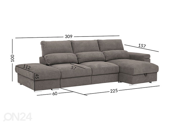 Угловой диван-кровать Sidney размеры
