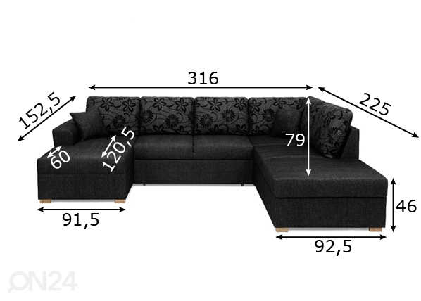 Угловой диван-кровать Silver XL Jumbo с ящиком размеры