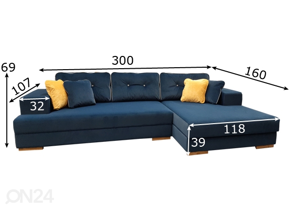 Угловой диван-кровать с двумя ящиками Aadu размеры