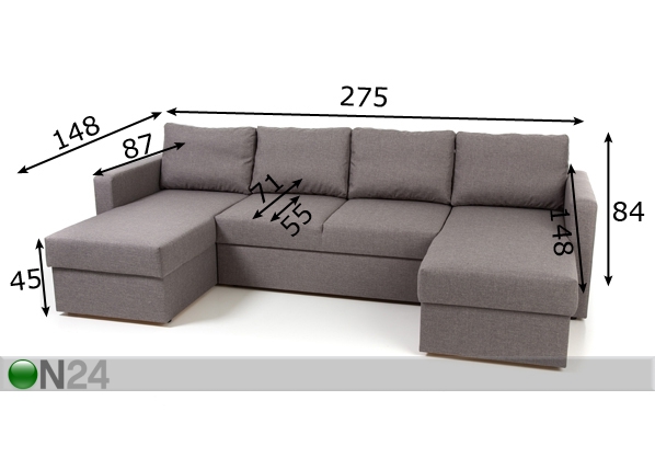 Угловой диван-кровать с двумя ящиками Mia размеры