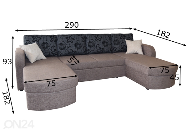 Угловой диван-кровать с двумя ящиками Pilleriin U размеры