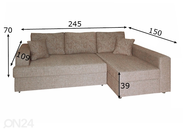 Угловой диван-кровать с двумя ящиками Randa II размеры