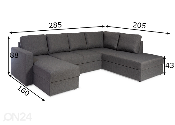 Угловой диван-кровать с двумя ящиками Roma XXL размеры