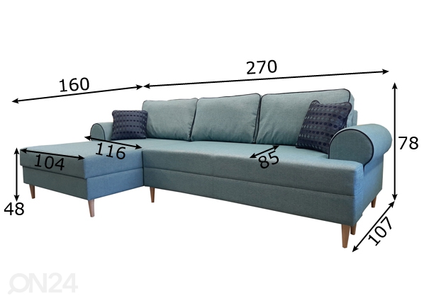 Угловой диван-кровать с двумя ящиками Ronja размеры