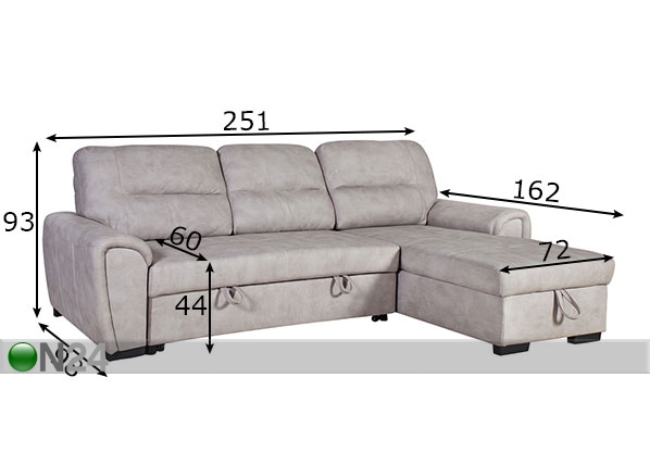 Угловой диван-кровать с ящиком Almira размеры