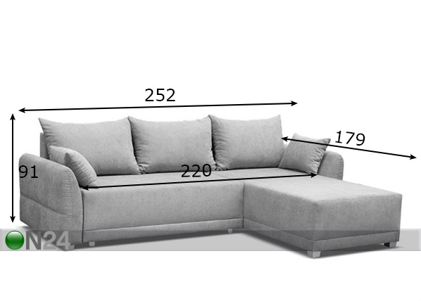 Угловой диван-кровать с ящиком Carlotta размеры