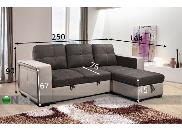 Угловой диван-кровать с ящиком Doran размеры