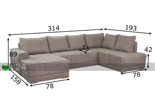 Угловой диван-кровать с ящиком Enna U размеры