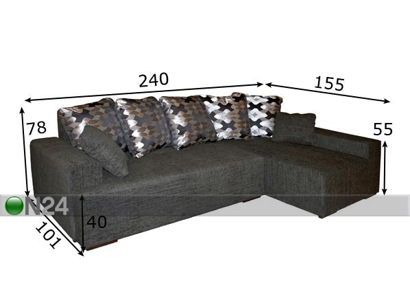 Угловой диван-кровать с ящиком Harald размеры