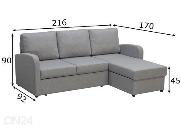 Угловой диван-кровать с ящиком Karet XL 216 cm размеры