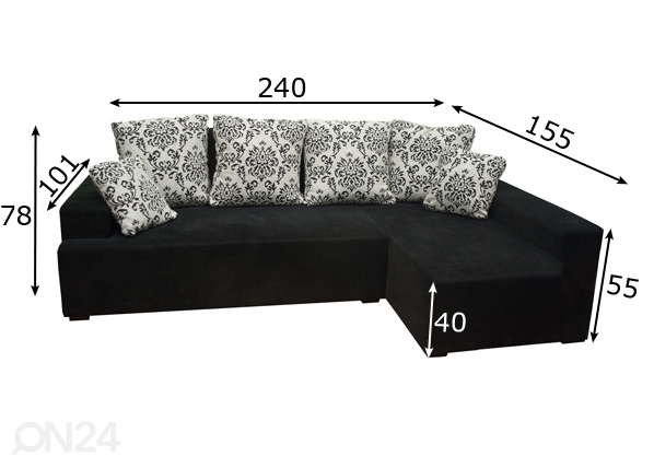 Угловой диван-кровать с ящиком Klaus размеры