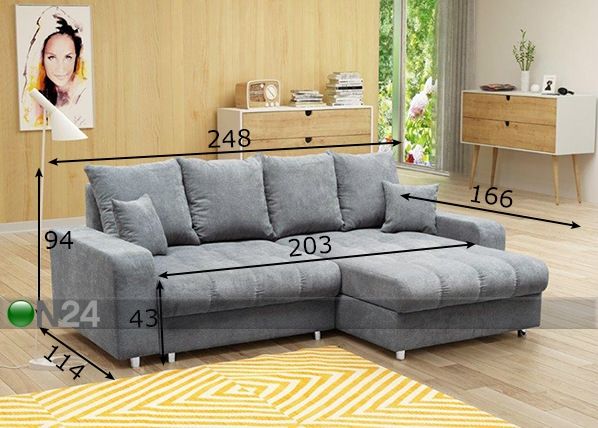 Угловой диван-кровать с ящиком Kronos размеры