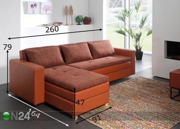 Угловой диван-кровать с ящиком Merkur Donna размеры