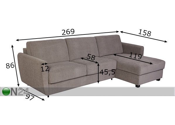 Угловой диван-кровать с ящиком Moody размеры