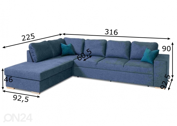 Угловой диван-кровать с ящиком Nora размеры