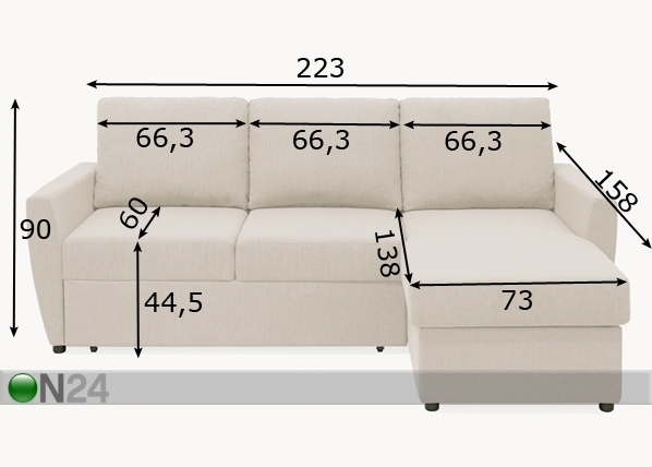 Угловой диван-кровать с ящиком Pelle размеры