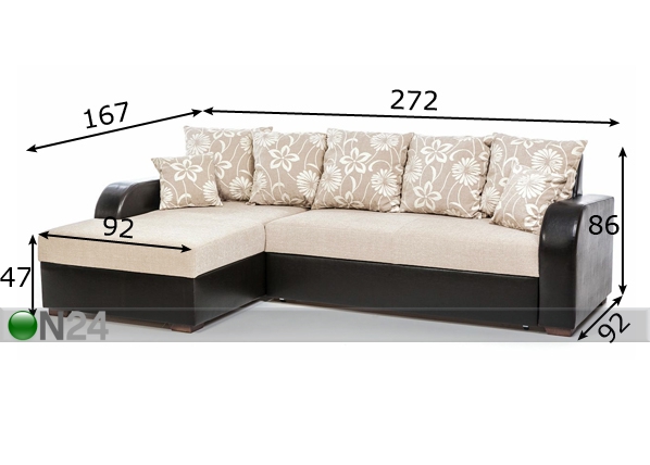 Угловой диван-кровать с ящиком Rio размеры