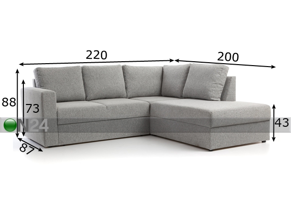 Угловой диван-кровать с ящиком Roma 2NA размеры