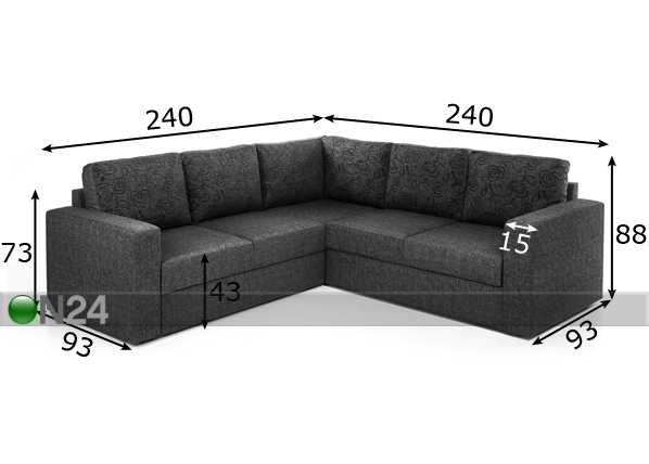Угловой диван-кровать с ящиком Rowena размеры