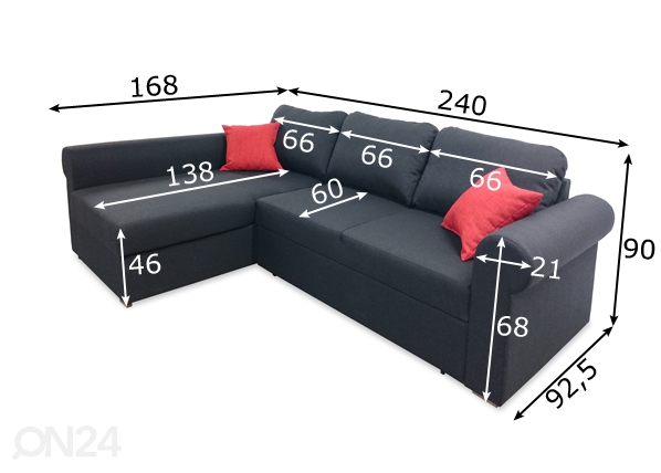 Угловой диван-кровать с ящиком Sonja размеры