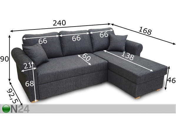 Угловой диван-кровать с ящиком Sonja размеры