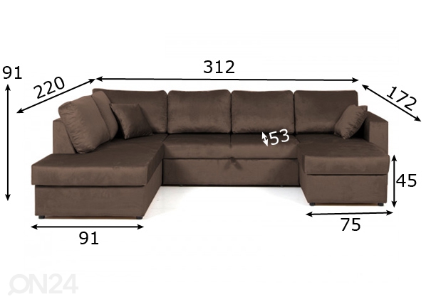 Угловой диван-кровать с ящиком Susanna Jumbo размеры