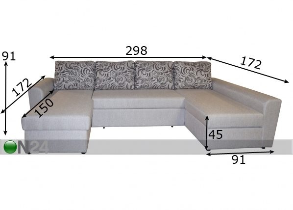 Угловой диван-кровать с ящиком Susanna2 U размеры