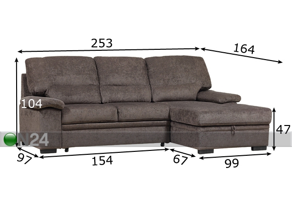 Угловой диван-кровать с ящиком Sybil размеры