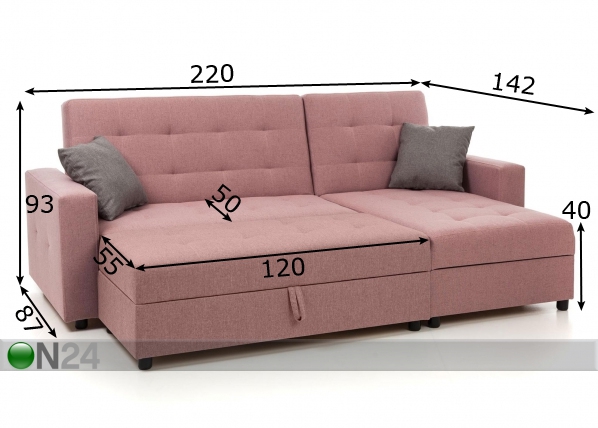 Угловой диван-кровать с ящиком + пуф с ящиком Denver размеры