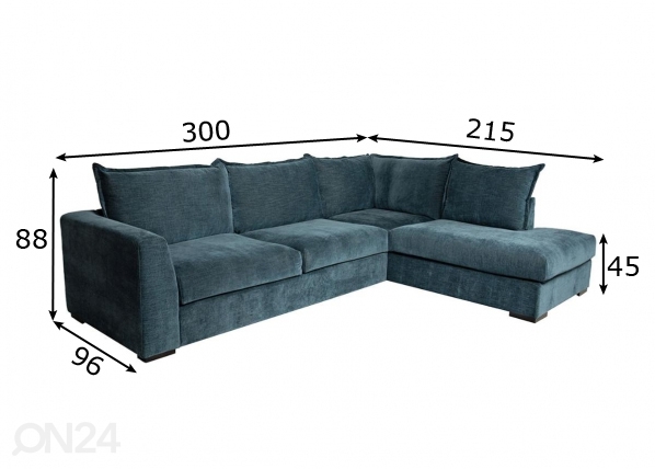 Угловой диван, правосторонний размеры