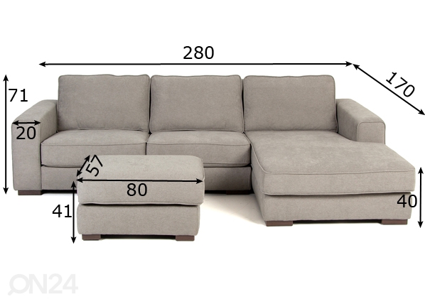 Угловой диван + пуф размеры