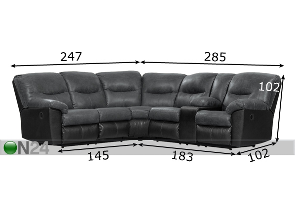 Угловой диван с двумя подножками Mirtel, тёмно-серый/чёрный размеры